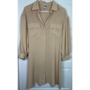 Lola May Women's Beige Solid Collared Button-Up LongSleeve Shirt Dress Size 10